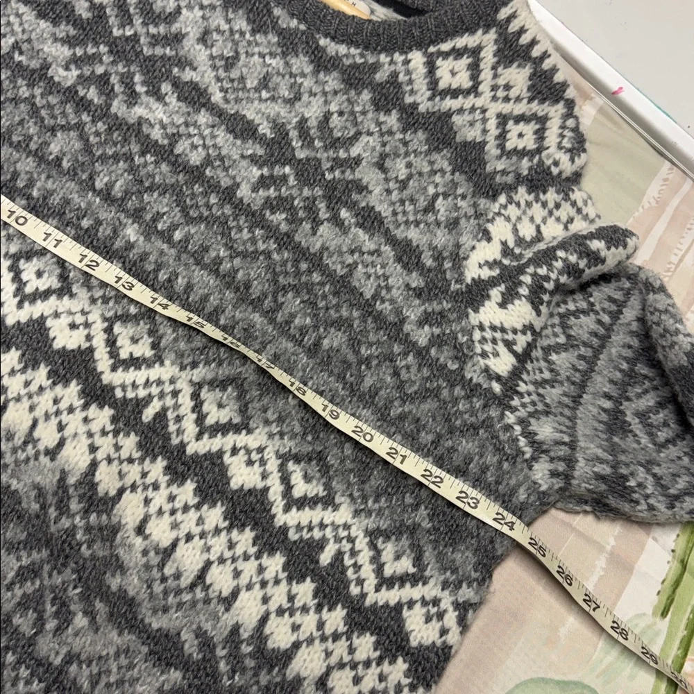 Joseph Abboud Charcoal gray Cream fair isle Knit Sweater XXL unisex wool blend